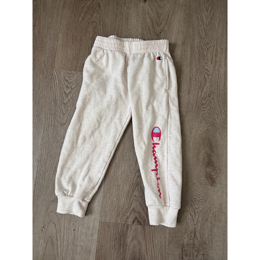 Champion Girls Oatmeal Heather Pink Script Logo Fleece Joggers Sweatpants